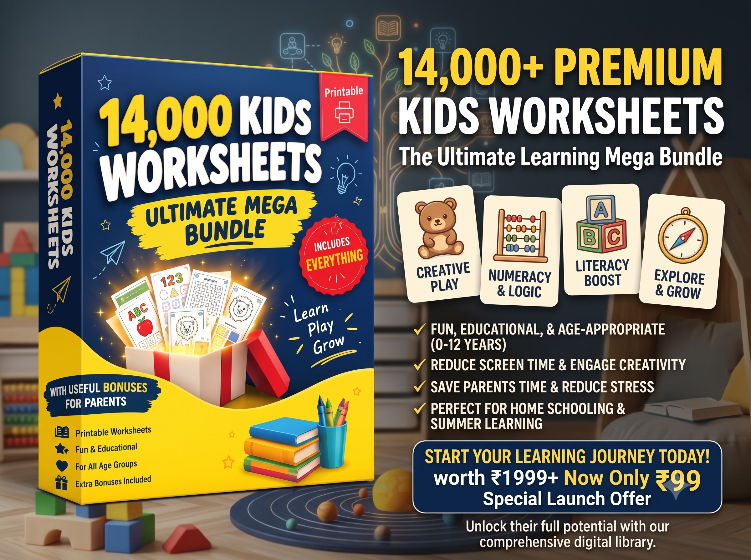 14,000+ Printable Kids Worksheet Bundle